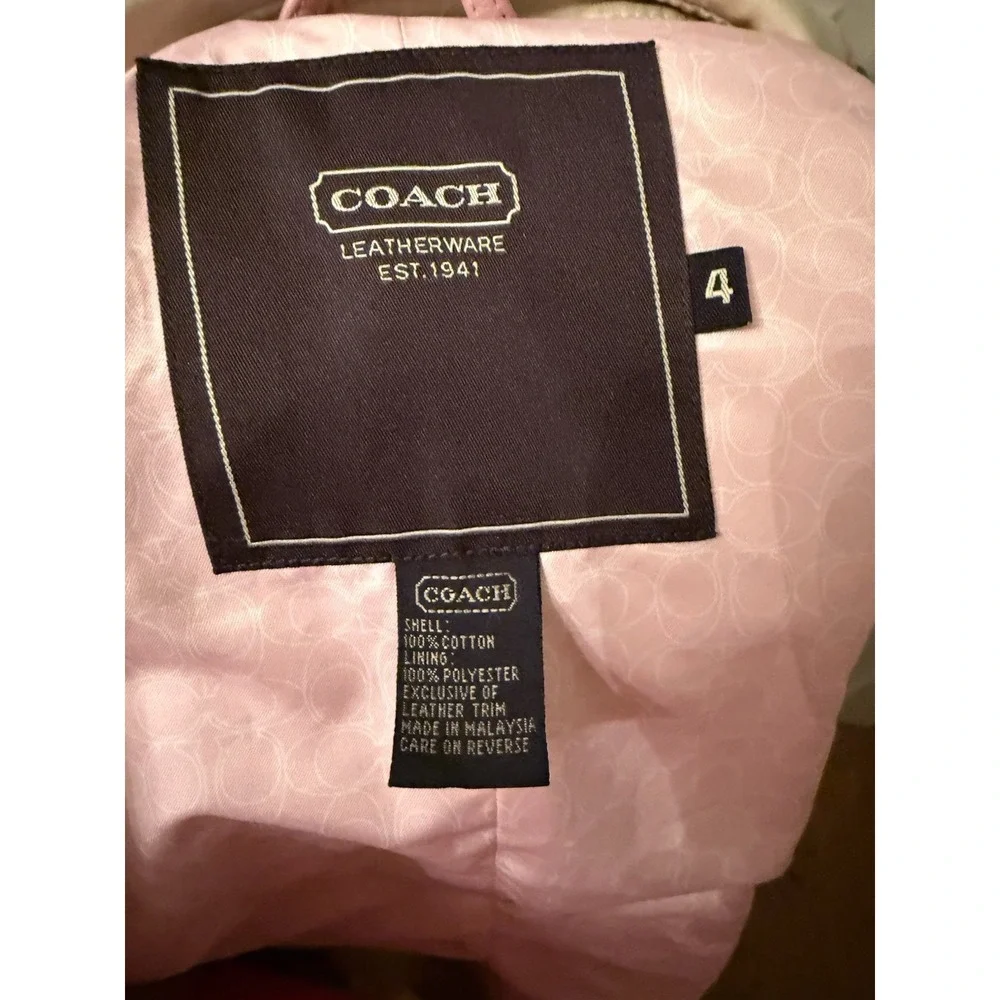 Coach Leatherware Rain Trench Coat Women's Size 4 Tan‎ & Pink Trim Cotton Lined